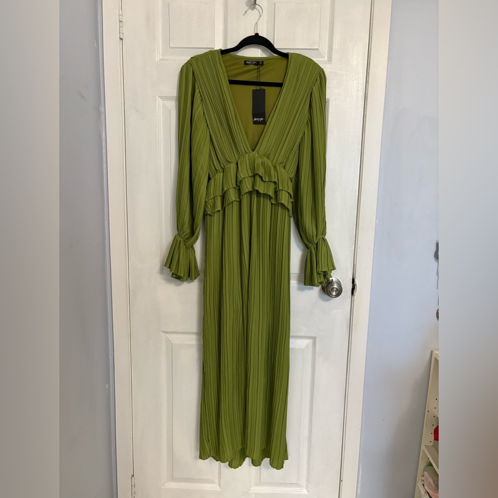 Green Pleated Maxi Dress
